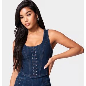 Bebe Dark Blue Denim Bustier Top